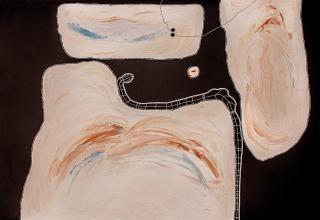 Australian Indigenous (Aboriginal and Torres Strait Islander) artwork by TIMO HOGAN of Spinifex Artists. The title is Lake Baker. [23-318] (Acrylic on Linen)