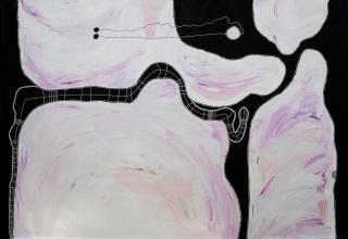 Australian Indigenous (Aboriginal and Torres Strait Islander) artwork by TIMO HOGAN of Spinifex Artists. The title is Lake Baker. [24-148] (Acrylic on Linen)