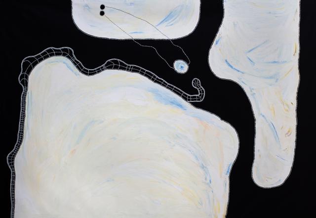 Australian Indigenous (Aboriginal and Torres Strait Islander) artwork by TIMO HOGAN of Spinifex Artists. The title is Lake Baker. [23-350] (Acrylic on Linen)