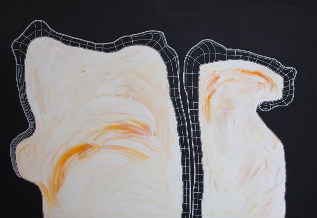 Australian Indigenous (Aboriginal and Torres Strait Islander) artwork by TIMO HOGAN of Spinifex Artists. The title is Lake Baker. [24-256] (Acrylic on Linen)