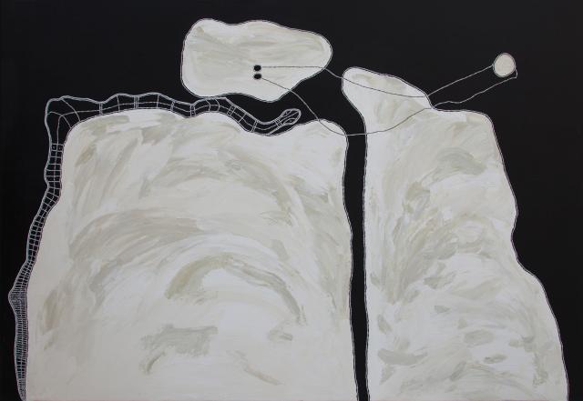 Australian Indigenous (Aboriginal and Torres Strait Islander) artwork by TIMO HOGAN of Spinifex Artists. The title is Lake Baker. [25-74] (Acrylic on Linen)