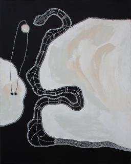 Australian Indigenous (Aboriginal and Torres Strait Islander) artwork by TIMO HOGAN of Spinifex Artists. The title is Lake Baker. [25-84] (Acrylic on Linen)