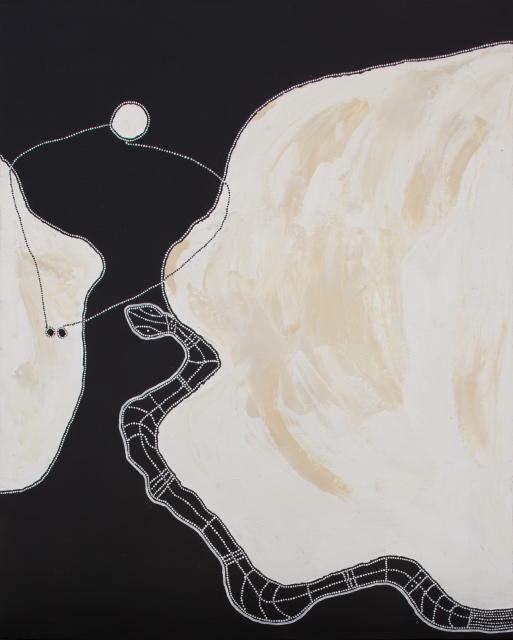 Australian Indigenous (Aboriginal and Torres Strait Islander) artwork by TIMO HOGAN of Spinifex Artists. The title is Lake Baker. [25-97] (Acrylic on Linen)