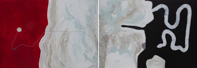 Australian Indigenous (Aboriginal and Torres Strait Islander) artwork by TIMO HOGAN of Spinifex Artists. The title is Lake Baker. [25-137] (Acrylic on Linen)