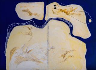 Australian Indigenous (Aboriginal and Torres Strait Islander) artwork by TIMO HOGAN of Spinifex Artists. The title is Lake Baker. [25-346] (Acrylic on Linen)