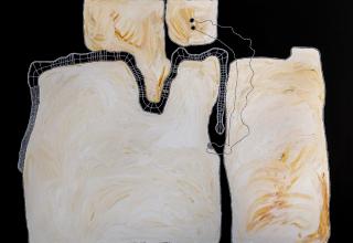 Australian Indigenous (Aboriginal and Torres Strait Islander) artwork by TIMO HOGAN of Spinifex Artists. The title is Lake Baker. [25-354] (Acrylic on Linen)