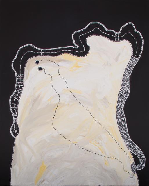 Australian Indigenous (Aboriginal and Torres Strait Islander) artwork by TIMO HOGAN of Spinifex Artists. The title is Lake Baker. [25-315] (Acrylic on Linen)