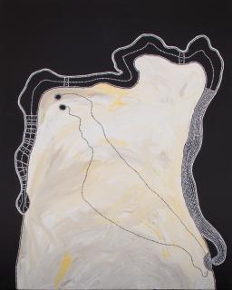 Australian Indigenous (Aboriginal and Torres Strait Islander) artwork by TIMO HOGAN of Spinifex Artists. The title is Lake Baker. [25-315] (Acrylic on Linen)