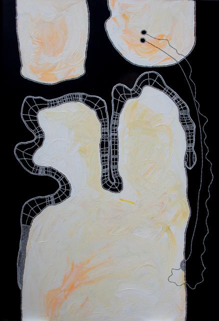 Australian Indigenous (Aboriginal and Torres Strait Islander) artwork by TIMO HOGAN of Spinifex Artists. The title is Lake Baker. [25-363] (Acrylic on Linen)