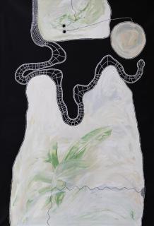 Australian Indigenous (Aboriginal and Torres Strait Islander) artwork by TIMO HOGAN of Spinifex Artists. The title is Lake Baker. [25-369] (Acrylic on Linen)