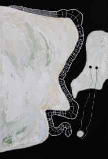 Australian Indigenous (Aboriginal and Torres Strait Islander) artwork by TIMO HOGAN of Spinifex Artists. The title is Lake Baker. [25-293] (Acrylic on Linen)