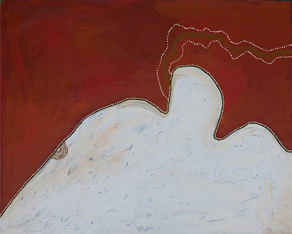 Australian Indigenous (Aboriginal and Torres Strait Islander) artwork by TIMO HOGAN of Spinifex Artists. The title is Lake Baker. [17-308] (Acrylic on Linen)