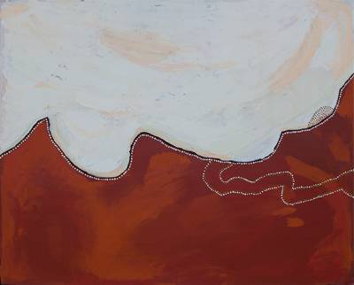 Australian Indigenous (Aboriginal and Torres Strait Islander) artwork by TIMO HOGAN of Spinifex Artists. The title is Lake Baker. [18-25] (Acrylic on Linen)