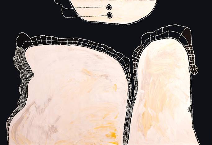 Australian Indigenous (Aboriginal and Torres Strait Islander) artwork by TIMO HOGAN of Spinifex Artists. The title is Lake Baker. [20-217] (Acrylic on Linen)