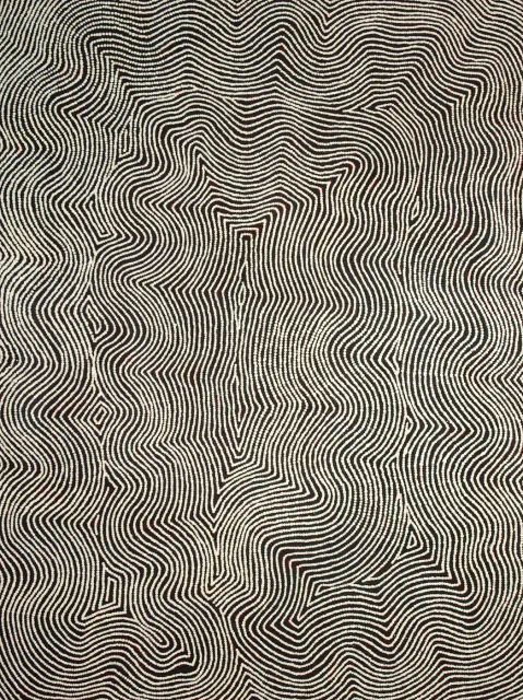 Australian Indigenous (Aboriginal and Torres Strait Islander) artwork by WARLIMPIRRNGA TJAPALTJARRI of Papunya Tula Artists. The title is Lake Mackay. [WT0604029] (Acrylic on Belgian Linen)