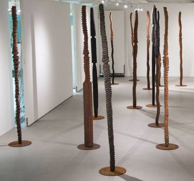 Australian Indigenous (Aboriginal and Torres Strait Islander) artwork by GREG JOHNS of Miscellaneous Artists. The title is Landings, Landlines, Songlines 2016. [GJ201607007] (Australian Jarrah Hardwood)