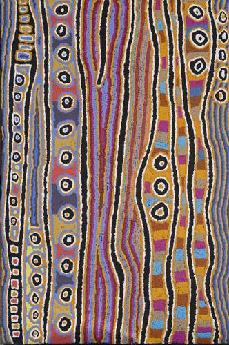 Australian Indigenous (Aboriginal and Torres Strait Islander) artwork by PORTIA NAPANANGKA MICHAELS of Warlukurlangu Artists (Yuendumu). The title is Lappi Lappi Jukurrpa (Lappi Lappi Dreaming). [452/07ny] (Acrylic on Belgian Linen)