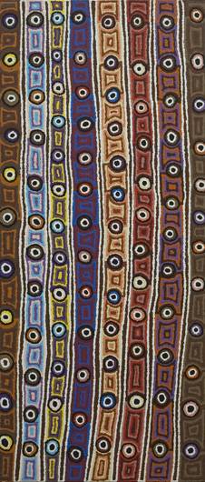 Australian Indigenous (Aboriginal and Torres Strait Islander) artwork by PORTIA NAPANANGKA MICHAELS of Warlukurlangu Artists (Yuendumu). The title is Lappi Lappi Jukurrpa (Lappi Lappi Dreaming). [4334/07] (Acrylic on Belgian Linen)