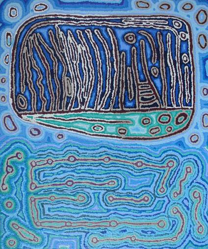 Australian Indigenous (Aboriginal and Torres Strait Islander) artwork by CHRISTINE NAKAMARRA CURTIS of Warlukurlangu Artists (Yuendumu). The title is Lappi Lappi Jukurrpa (Lappi Lappi Dreaming). [829/12ny] (Acrylic on Belgian Linen)