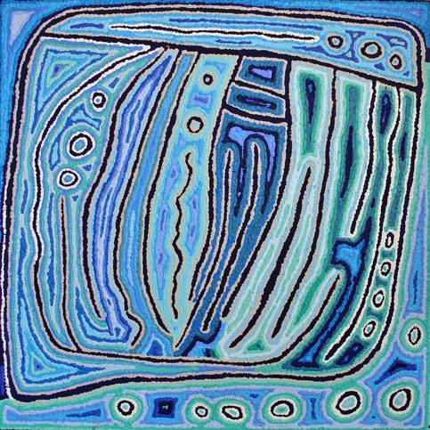 Australian Indigenous (Aboriginal and Torres Strait Islander) artwork by CHRISTINE NAKAMARRA CURTIS of Warlukurlangu Artists (Yuendumu). The title is Lappi Lappi Jukurrpa (Lappi Lappi Dreaming). [844/12ny] (Acrylic on Belgian Linen)