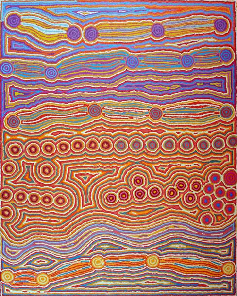 Australian Indigenous (Aboriginal and Torres Strait Islander) artwork by CHRISTINE NAPANANGKA MICHAELS of Warlukurlangu Artists (Yuendumu). The title is Lappi Lappi Jukurrpa (Lappi Lappi Dreaming). [1021/12ny] (Acrylic on Belgian Linen)
