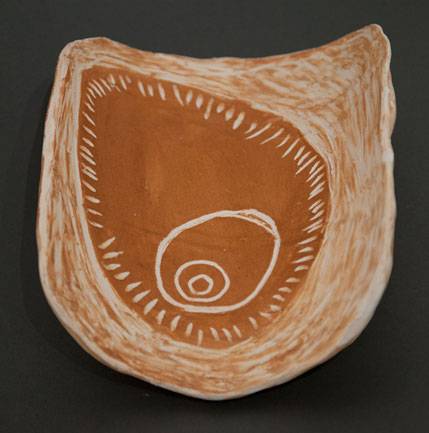 Australian Indigenous (Aboriginal and Torres Strait Islander) artwork by TALLARA GRAY of Baluk Artists. The title is Life Bowl. [146-17] (Ceramic and Ochre)