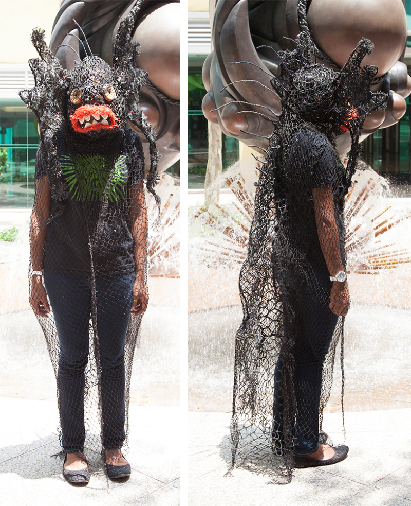 Australian Indigenous (Aboriginal and Torres Strait Islander) artwork by MARION GAEMERS of Miscellaneous Artists. The title is Life-sized Costume. [MG_2015_04] (Ghost Nets over Wrapped Chicken Wire, Rope & Twine)