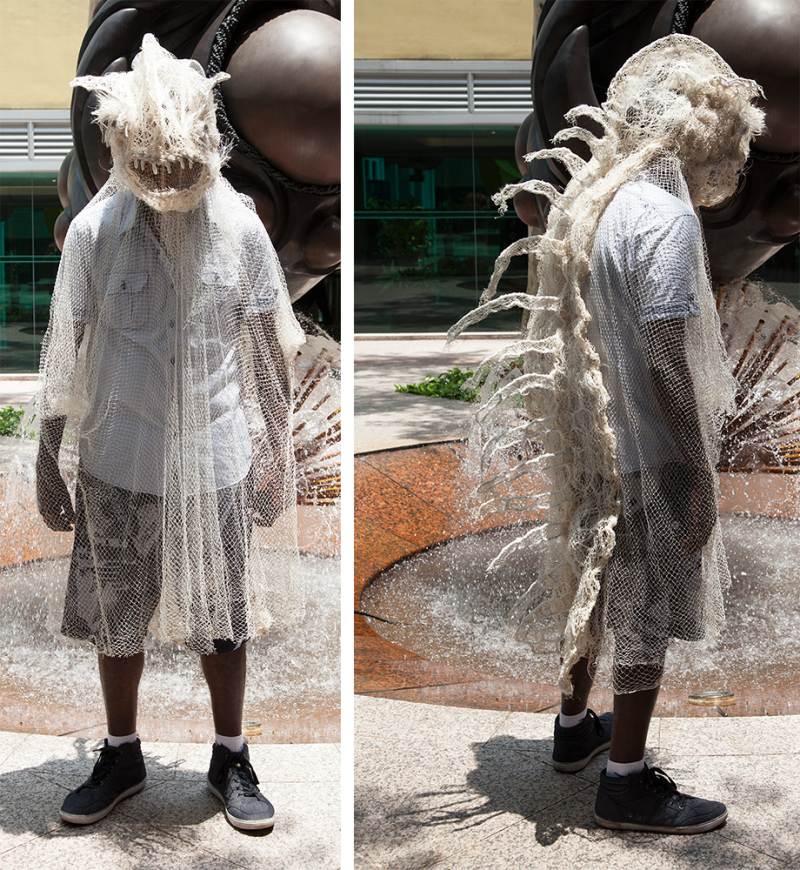 Australian Indigenous (Aboriginal and Torres Strait Islander) artwork by MARION GAEMERS of Miscellaneous Artists. The title is Life-sized Costume. [MG_2015_06] (Ghost Nets over Wrapped Chicken Wire, Rope & Twine)