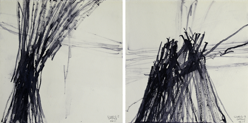 Australian Indigenous (Aboriginal and Torres Strait Islander) artwork by VICTORIA CATTONI of Miscellaneous Artists. The title is Lines 1-I & Lines 1-II (Set of 2). [VC_wp3-17_2015] (Watercolour on Paper)