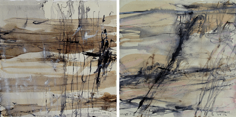 Australian Indigenous (Aboriginal and Torres Strait Islander) artwork by VICTORIA CATTONI of Miscellaneous Artists. The title is Lines 1-I & Lines 1-II (Set of 2). [VC_wp4-2_2012] (Watercolour on Paper)