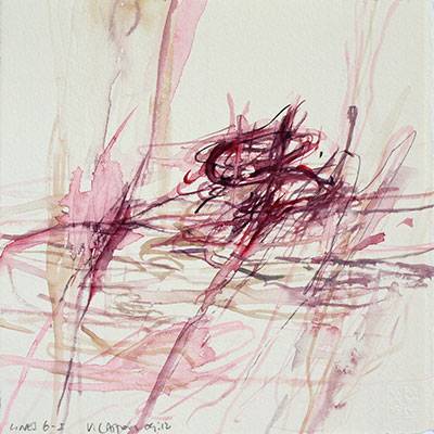 Australian Indigenous (Aboriginal and Torres Strait Islander) artwork by VICTORIA CATTONI of Miscellaneous Artists. The title is Lines 6 - I. [VC_wp3-6_2012] (Watercolour on Paper)