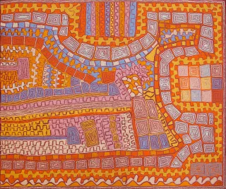 Australian Indigenous (Aboriginal and Torres Strait Islander) artwork by PATRICK TJUNGURRAYI of Papunya Tula Artists. The title is Litalyi. [PT0810146] (Acrylic on Belgian Linen)