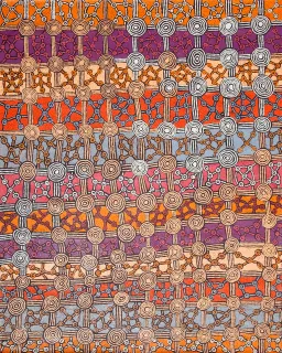 Australian Indigenous (Aboriginal and Torres Strait Islander) artwork by RAYMOND TJAPALTJARRI of Papunya Tula Artists. The title is Litjati. [RT0809200] (Acrylic on Linen)