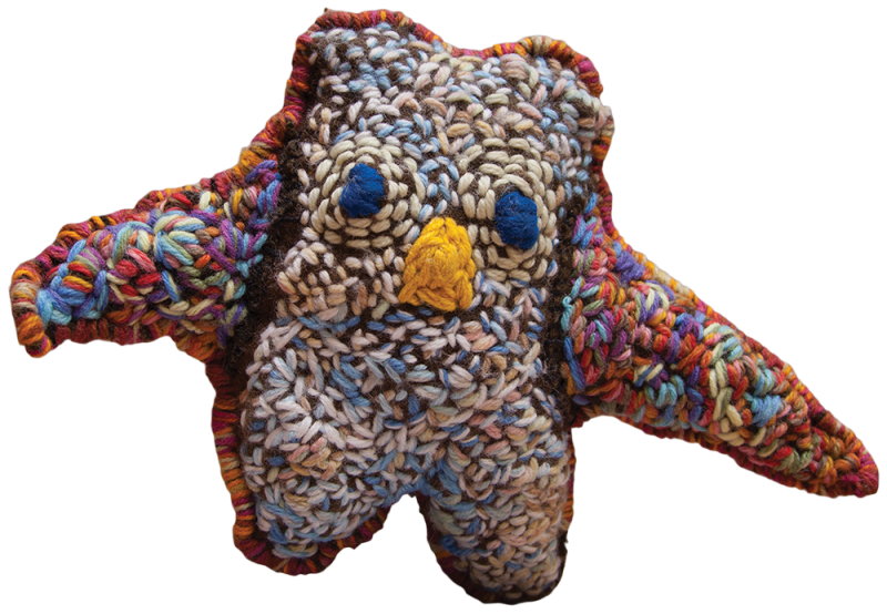 Australian Indigenous (Aboriginal and Torres Strait Islander) artwork by MARLENE RUBUNTJA of Yarrenyty Arltere Artists (YALC). The title is Little Owl Head with Long Ears. [226-15] (Soft Sculpture)