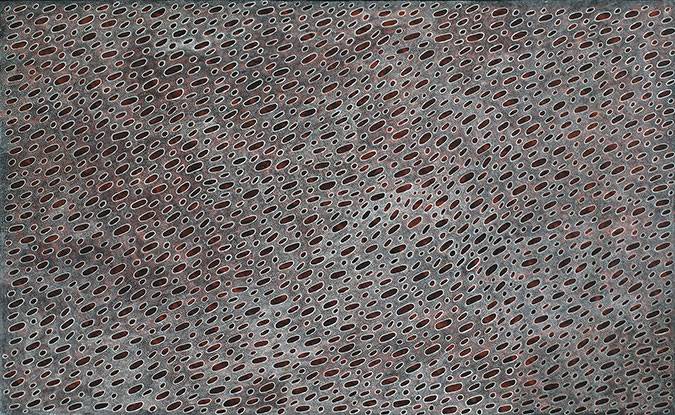 Australian Indigenous (Aboriginal and Torres Strait Islander) artwork by JANE YOUNG of Tangentyere Artists. The title is Little Rocks in Simpson Desert. [JY10C4286] (Acrylic on Canvas)