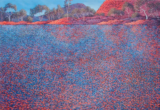 Australian Indigenous (Aboriginal and Torres Strait Islander) artwork by SARAH BROWN of Miscellaneous Artists. The title is Lovely One. [SB201610007] (Acrylic on Belgian Linen)