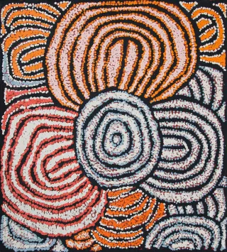 Australian Indigenous (Aboriginal and Torres Strait Islander) artwork by WALANGKURA NAPANANGKA (UTA UTA) of Papunya Tula Artists. The title is Lupul. [WN0902063] (Acrylic on Belgian Linen)