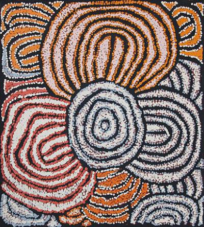 Australian Indigenous (Aboriginal and Torres Strait Islander) artwork by WALANGKURA NAPANANGKA (UTA UTA) of Papunya Tula Artists. The title is Lupul. [WN0902063] (Acrylic on Belgian Linen)