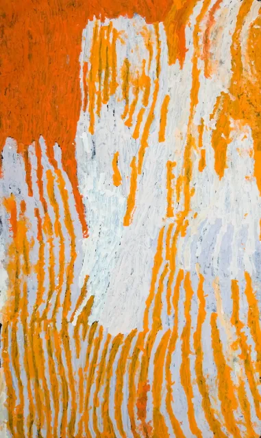 Australian Indigenous (Aboriginal and Torres Strait Islander) artwork by MAKINTI NAPANANGKA of Papunya Tula Artists. The title is Lupulnga. [MN0811096] (Acrylic on Linen)