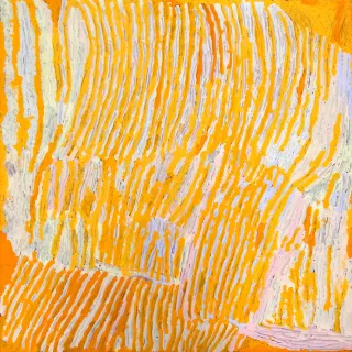 Australian Indigenous (Aboriginal and Torres Strait Islander) artwork by MAKINTI NAPANANGKA of Papunya Tula Artists. The title is Lupulnga. [MN0902069] (Acrylic on Belgian Linen)