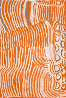 Australian Indigenous (Aboriginal and Torres Strait Islander) artwork by MAKINTI NAPANANGKA of Papunya Tula Artists. The title is Lupulnga. [MN0109149] (Acrylic on Belgian Linen)