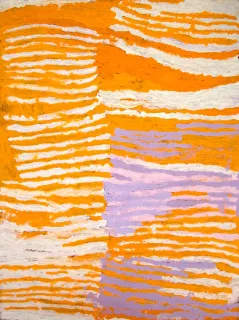 Australian Indigenous (Aboriginal and Torres Strait Islander) artwork by MAKINTI NAPANANGKA of Papunya Tula Artists. The title is Lupulnga. [MN0711141] (Acrylic on Belgian Linen)