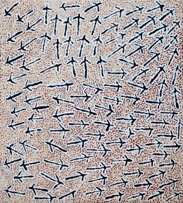 Australian Indigenous (Aboriginal and Torres Strait Islander) artwork by WINNIE NAKAMARRA of Papunya Tula Artists. The title is Lupulnga. [WN1205104] (Acrylic on Belgian Linen)