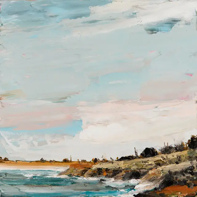 Australian Indigenous (Aboriginal and Torres Strait Islander) artwork by AMANDA PENROSE HART of Miscellaneous Artists. The title is Monavale Beach. [APH201706026] (Oil on Board)