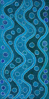 Australian Indigenous (Aboriginal and Torres Strait Islander) artwork by ANN (FRANCES) NOWEE (NANGURI) of Warlayirti Artists (Balgo). The title is Mungari. [350/15] (Acrylic on Canvas)