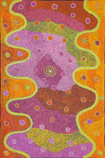 Australian Indigenous (Aboriginal and Torres Strait Islander) artwork by ANN (FRANCES) NOWEE (NANGURI) of Warlayirti Artists (Balgo). The title is Mungari. [142-16] (Acrylic on Canvas)