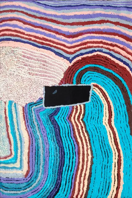 Australian Indigenous (Aboriginal and Torres Strait Islander) artwork by BAI BAI NAPANGARTI of Warlayirti Artists (Balgo). The title is Mulupuku. [760/09] (Acrylic on Linen)