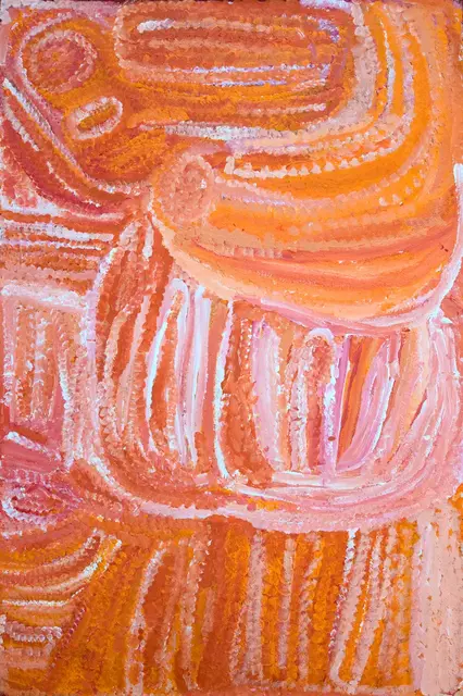 Australian Indigenous (Aboriginal and Torres Strait Islander) artwork by EUBENA NAMPITJIN of Warlayirti Artists (Balgo). The title is Midjul. [1474/07] (Acrylic on Linen)