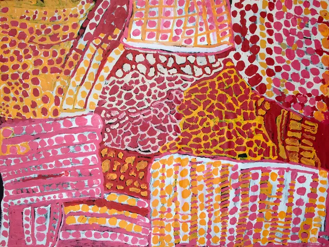 Australian Indigenous (Aboriginal and Torres Strait Islander) artwork by HARRY TJUTJUNA of Ninuku Arts. The title is Mututa Tjukurpa. [NKHT11087] (Acrylic on Linen)