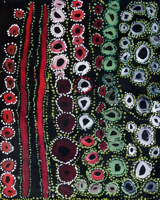 Australian Indigenous (Aboriginal and Torres Strait Islander) artwork by LAWRENCE PENNINGTON of Spinifex Artists. The title is Mituna. [13312] (Acrylic on Linen)